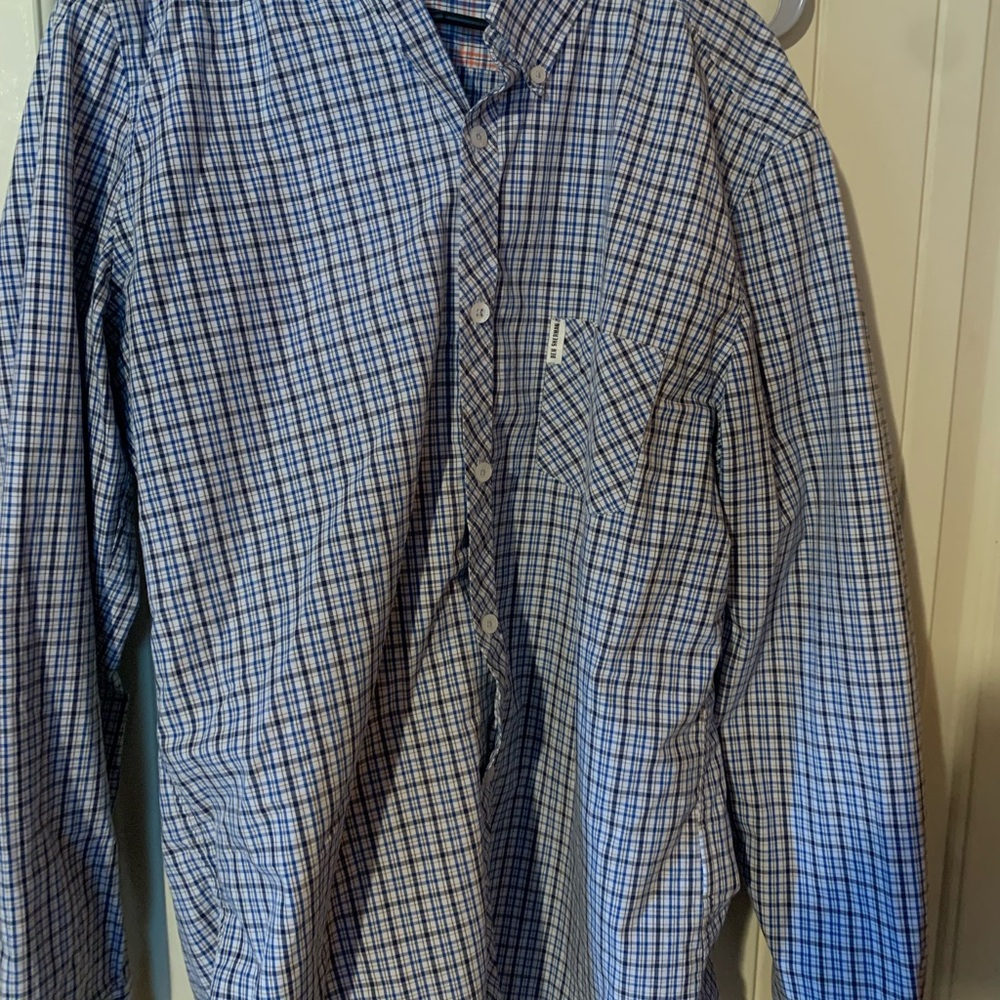 Ben Sherman Blue and White Plaid Men's Shirt